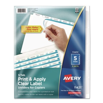 Avery Index Maker 11 in. x 8.5 in. 5-Tab Copiers Print and Apply Clear Label Dividers - White (5/Pack)