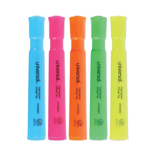 Office Jansan | Universal UNV08860 Chisel Tip Assorted Color Desk Highlighters (5/Set) image number 0