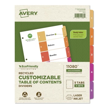 Avery Ready Index 11 in. x 8.5 in. 5-Tab 1 to 5 Customizable Table of Contents Dividers - Multicolor Tabs (3/Pack)
