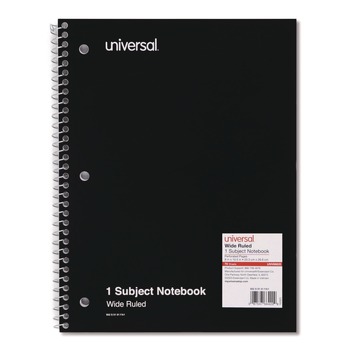 Universal 10.5 in. x 8 in. 1-Subject Wide/Legal Rule Wirebound Notebook - Black Cover