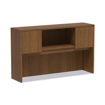 Alera VA286015WA 58.88 in. x 15 in. x 35.38 in. Valencia Series 4-Compartment Hutch with Doors - Modern Walnut
