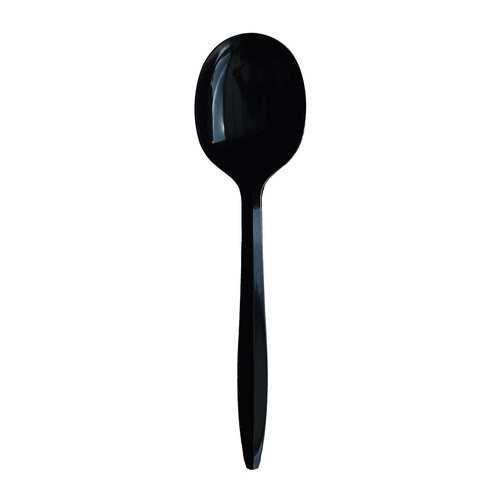 Food Service | Boardwalk BWKSOUPBLPPIW Mediumweight Wrapped Polypropylene Plastic Soup Spoon Cutlery - Black (1000/Carton) image number 0