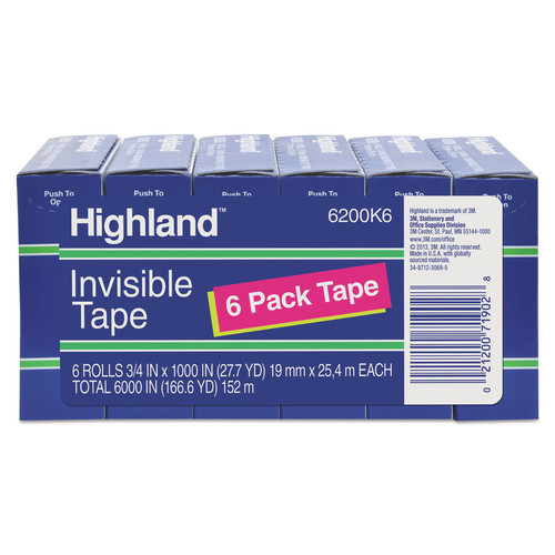 Tapes & Adhesives | Highland 6200K6 0.75 in. x 83.33 ft. 1 in. Core Invisible Permanent Mending Tape - Clear (6/Pack) image number 0