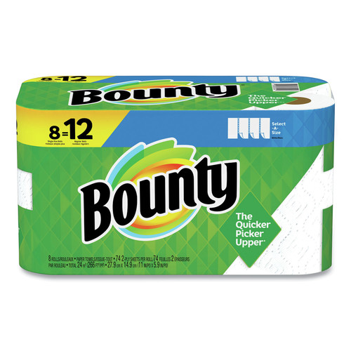 Paper Towels and Napkins | Bounty 65544 Select-a-Size 5.9 in. x 11 in. 2-Ply Kitchen Roll Paper Towels - White (74 Sheets/Roll, 8 Rolls/Carton) image number 0