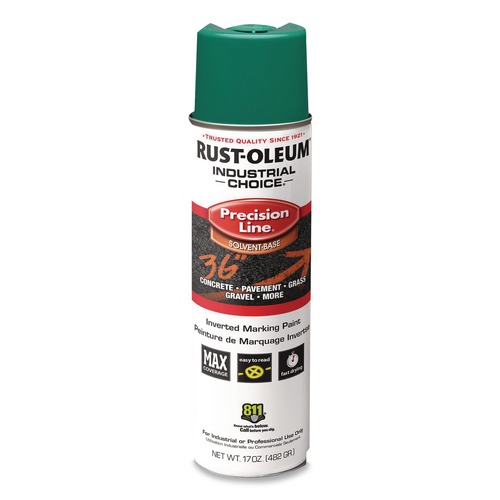 New Year New Savings! Save $25 off $150 | Rust-Oleum 1634838V Industrial Choice M1600 System 17 oz. Aerosol Can Solvent-Based Precision Line Marking Paint - Flat Green (12/Carton) image number 0