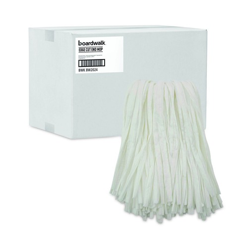 Mops | Boardwalk BWKBW2024 #24 Nonwoven Rayon/Polyester Cut End Edge Mop - White (12/Carton) image number 0