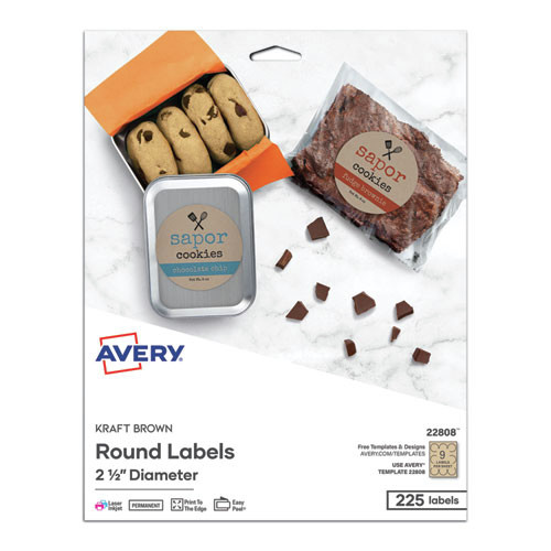 Office Jansan | Avery 22808 2.5 in. Diameter Print-to-the-Edge Labels - Round Brown Kraft (225/Pack) image number 0