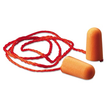 3M 29NRR Single-Use Corded Foam Earplugs - Orange (100 Pairs/Box)