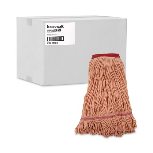Labor Day Sale! Save $30 off $199! | Boardwalk BWK503OR Super Loop Cotton/Synthetic Fiber Wet Mop Head - Large, Orange (12/Carton) image number 0