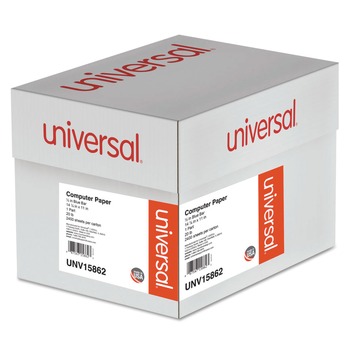 Universal 2400-Piece/Carton 1-Part 14.88 in. x 11 in. Printout Paper - White/Blue Bar