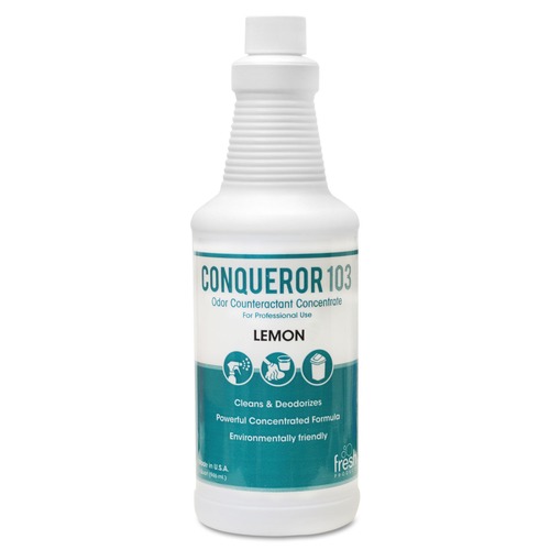 Cleaning & Janitorial Supplies | Fresh Products 12-32WB-LE Conqueror 103 Odor Counteractant Concentrate, Lemon, 32oz Bottle (12/Carton) image number 0
