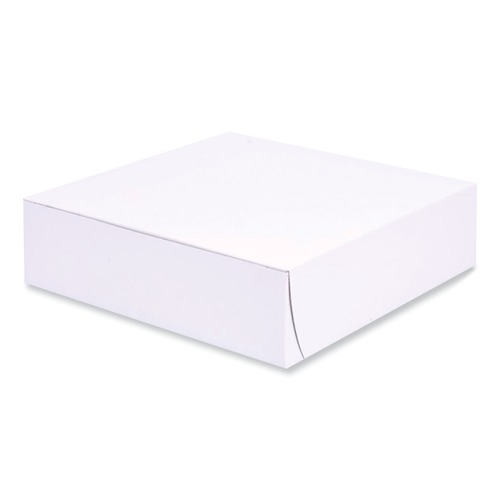 Food Trays, Containers, and Lids | SCT 1553 9 in. x 9 in. x 2.5 in. Paper Standard Bakery Boxes - White (250/Carton) image number 0