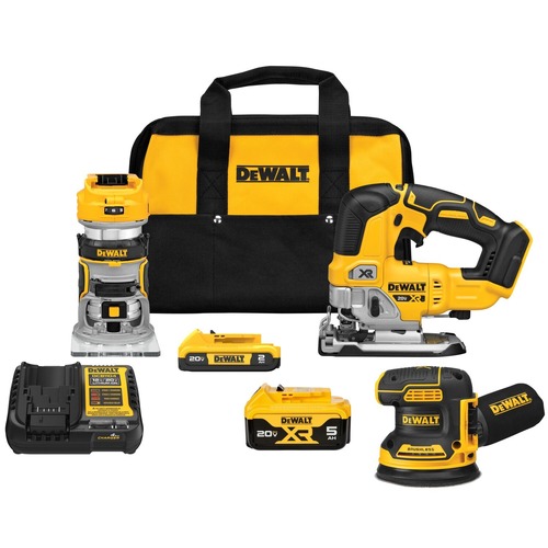 Combo Kits | Dewalt DCK307D1P1 20V MAX XR Brushless Lithium-Ion 3-Tool Combo Kit with 2 Batteries (2 Ah/5 Ah) image number 0