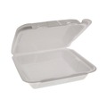 Food Trays, Containers, and Lids | Pactiv Corp. YHD18SS00200 Dual Tab Lock Happy Face 8 in. x 7.75 in. x 2.25 in. Foam Hinged Lid Containers - White (200/Carton) image number 0