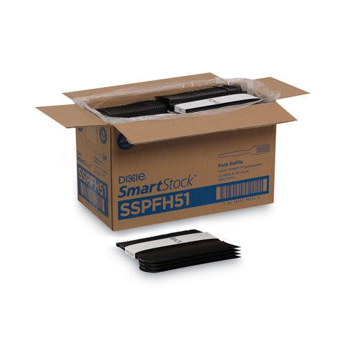 Cutlery | Dixie SSPFH51 SmartStock Series-O-Heavyweight Fork Plastic Cutlery Refill - Black (40/Pack 24 Packs/Carton) image number 0