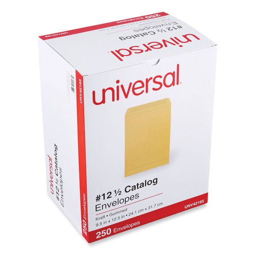  | Universal UNV42165 #12-1/2 Square Flap Gummed Closure 9.5 in. x 12.5 in. Catalog Envelopes - Brown Kraft (250/Box) image number 0