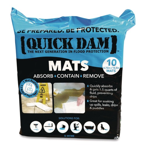 Cleaning & Janitorial Supplies | Quick Dam WUM-10 Super Absorbent Mats, 1.5 qt, 7-in x 14-in, 10/Pack image number 0