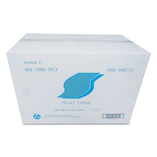  | GEN GEN15001PLY Small Roll Bath Tissue, Septic Safe, 1-Ply, White, 1,500 Sheets/roll, 60 Rolls/carton image number 0