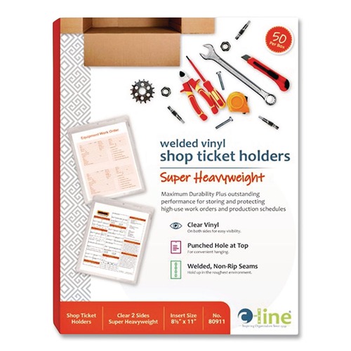Office Jansan | C-Line 80911 Super Heavy-Duty Top Load 8.5 in. x 11 in. Insert Clear Vinyl Shop Ticket Holders - Clear Front (50/Box) image number 0