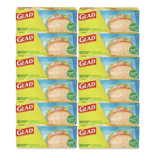 Food Service | Glad 57263 6.63 in. x 5.88 in. Zipper Food Storage Sandwich Bags - Clear (12 Boxes/Carton) image number 0