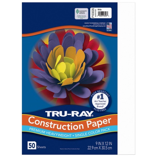 Paper & Printables | Pacon P103026 9 in. x 12 in. 76 lbs. Text Weight Tru-Ray Construction Paper - White (50 Packs/Carton) image number 0