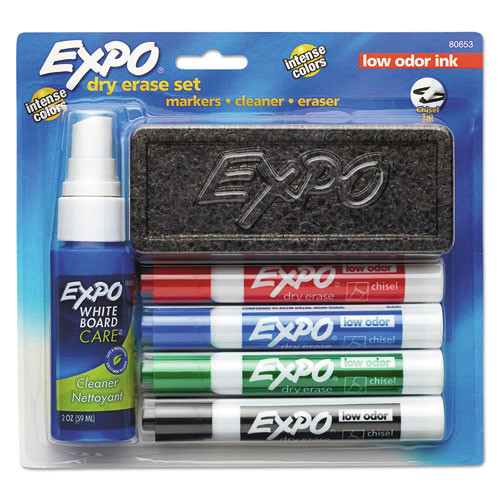 Office Jansan | EXPO 80653A Broad Chisel Tip Low-Odor Dry Erase Marker Starter Set - Assorted Colors (4/Set) image number 0