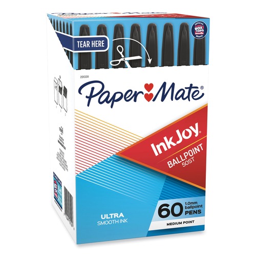 Pens | Paper Mate 2013311 Medium 1 mm InkJoy 50ST Stick Ballpoint Pen - Black Ink/Clear Barrel (60/Pack) image number 0