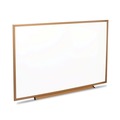 White Boards | Universal UNV43618 48 in. x 36 in. Deluxe Melamine Dry Erase Board - Melamine White Surface, Oak Fiberboard Frame image number 1