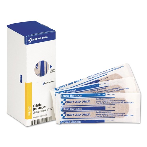 Cleaning & Janitorial Supplies | First Aid Only FAE-3001 1 in. x 3 in. SmartCompliance Fabric Bandages (25/Box) image number 0