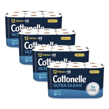 Cottonelle 55480 Ultra CleanCare 1-Ply Septic Safe Strong Bath Tissue Toilet Paper - White (4/Carton)