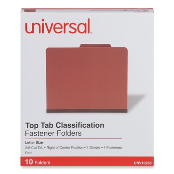 Universal UNV10250 Letter Size 1 Divider 4-Section Pressboard Classification Folder - Red (10/Box)
