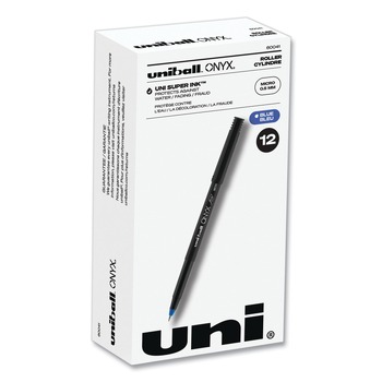 uni-ball ONYX Extra-Fine 0.5 mm Roller Ball Pen - Black/Blue Barrel (1-Dozen)