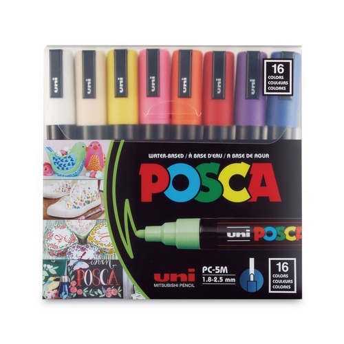 Permanent Markers | uni-ball PC5M16C Medium Bullet Tip Water-Based Paint Markers - Assorted Colors (16/Pack) image number 0