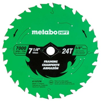 Metabo HPT 7-1/4 in. 24-Tooth Industrial PTFE Circular Saw Framing Blade