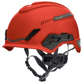 MSA 10194784 V-Gard H1 Fas-Trac III Pivot Trivent ANSI EN12492 Safety Helmet -  Red
