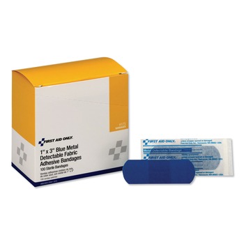 First Aid Only 1 in. x 3 in. Plastic with Foil Adhesive Blue Metal Detectable Bandages (100/Box)