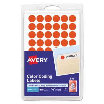 Avery 0.5 in. Diameter Handwrite Only Self-Adhesive Removable Color-Coding Labels - Neon Red (840/Pack)