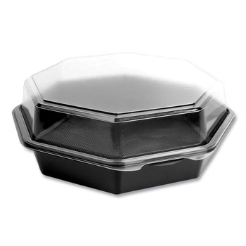 SOLO OctaView 9.57 in. x 9.2 in. x 3.2 in. 42 oz. Plastic Hinged-Lid Cold Food Containers - Black/Clear (100/Carton)