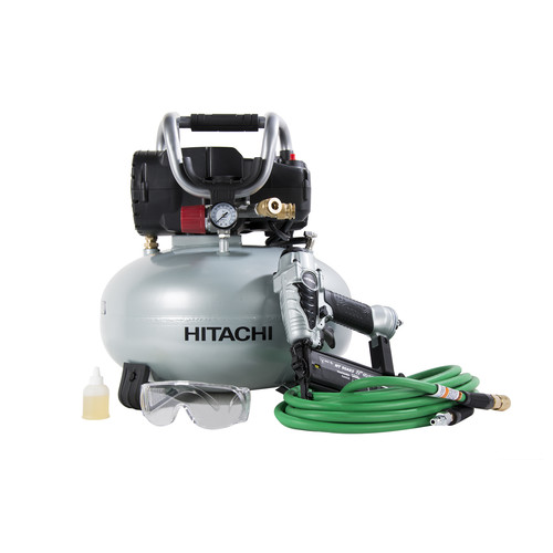 Nail Gun Compressor Combo Kits | Hitachi KNT50AB 18 Gauge Brad Nailer and Pancake Compressor Finish Combo Kit image number 0