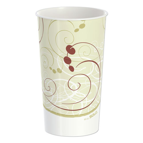 Cups and Lids | SOLO TPH445P-J8000 44 oz. Symphony Design, Double Sided Poly Paper Cold Cups - Tan/Maroon/White (500/Carton) image number 0