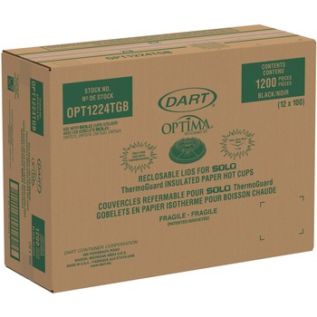 Dart OPT1224TGB Optima Reclosable Lids for Hot Paper Cups Fits 12 oz. to 24 oz. Hot Paper Cups - Black (1200/Carton)