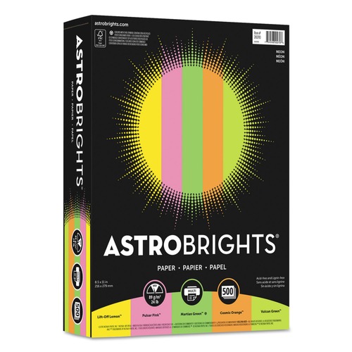Office Jansan | Astrobrights 20270-01 8.5 in. x 11 in. 24 lbs. Bond Weight Neon Assortment Color Paper - Assorted Neon Colors (500/Ream) image number 0