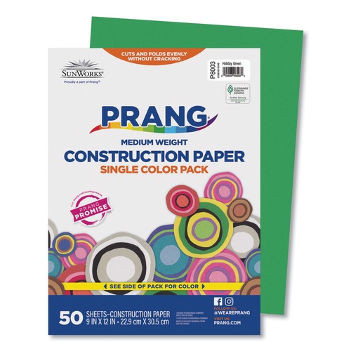 Cleaning & Janitorial Supplies | Prang P8003 SunWorks 9 in. x 12 in. 50 lbs. Text Weight Construction Paper - Holiday Green (50/Pack) image number 0