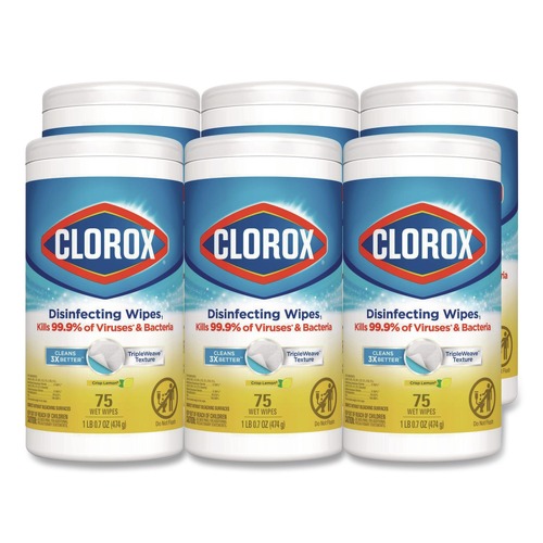 Cleaning & Janitorial Supplies | Clorox 01628 7 in. x 7.75 in. 1-Ply Bleach Free Disinfecting Cleaning Wipes - Crisp Lemon White (6/Carton) image number 0