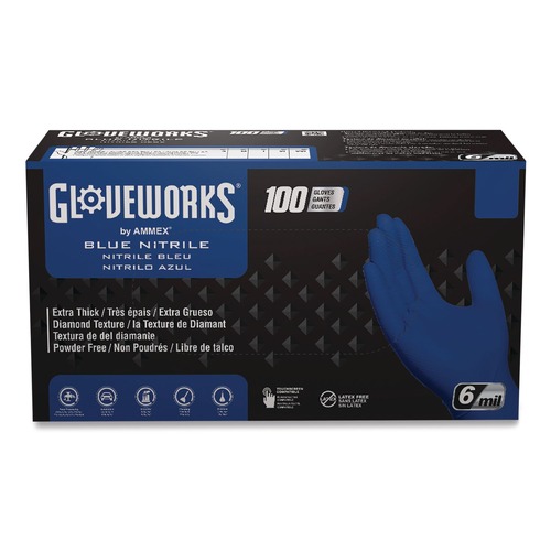 Disposable Gloves | Ammex GWRBN46100 9.5 in. 6 mil Heavy-Duty Industrial Nitrile Gloves - Large/Royal Blue (1000/Carton) image number 0