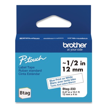 Brother P-Touch 0.47 in. x 13.1 ft. Genuine P-Touch BTAG Label Tapes - Blue on White