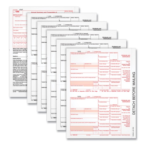 Office Jansan | Adams 22973 Fiscal Year 2024 8 in. x 5.5 in. 4-Part Carbonless 1099-DIV Tax Forms with Tax Forms Helper (24/Pack) image number 0
