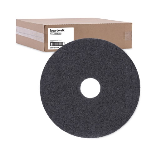 Cleaning & Janitorial Accessories | Boardwalk BWK4016BLA 16 in. Stripping Floor Pads - Black (5/Carton) image number 0