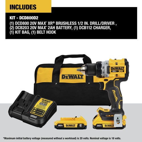 DEWALT DCD777C2 20-volt Max 1/2-in Brushless Cordless Drill (2-Batteries  Included and Charger Included)