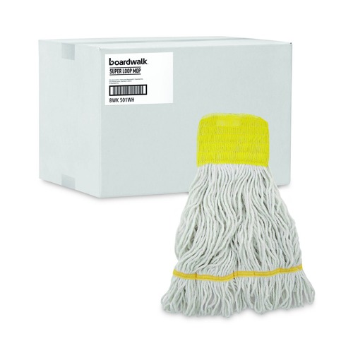 Office Jansan | Boardwalk BWK501WH 5 in. Headband Cotton/Synthetic Super Loop Wet Mop Head - Small, White (12/Carton) image number 0